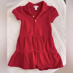 Ralph Lauren Red Polo Collared Dress Tiered Ruffle 12 months baby girl cotton